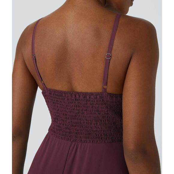 NWT Halara Breezeful Shirred High Low Flowy Quick Dry Maxi Slip Dress Amaranth L - Picture 7 of 10